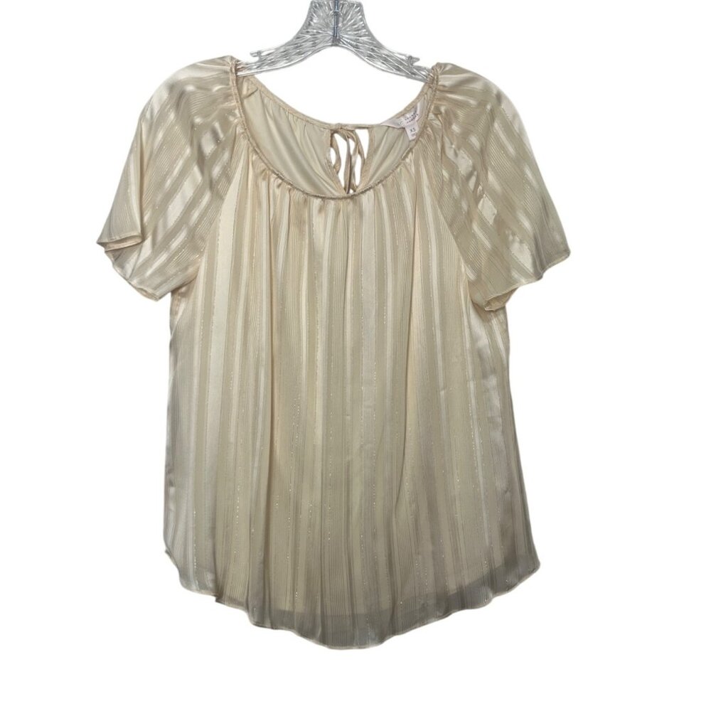 Lauren Conrad Popover Blouse Shirt Womens XS Cream Striped Flowy Lined